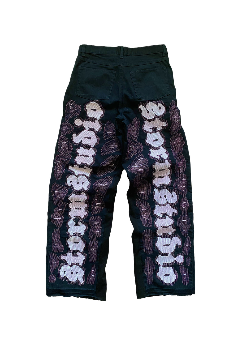 Black and pink repaired logo Jeans
